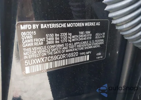 2016 BMW X3 xDrive35I z USA, uszkodzony, nr VIN 5UXWX7C59G0R16920